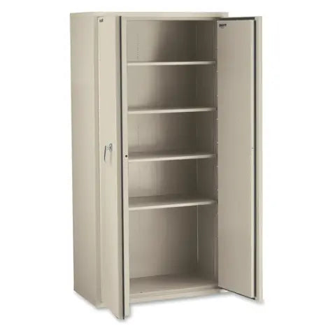 FireKing 72-inch fire-rated steel storage cabinet, doors closed
