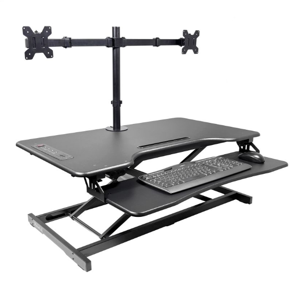 Electric desk riser + dual monitor arm