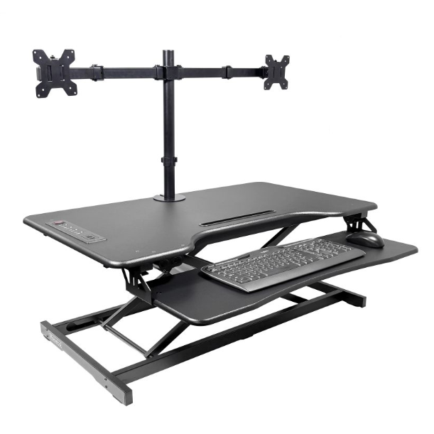 Electric desk riser + dual monitor arm