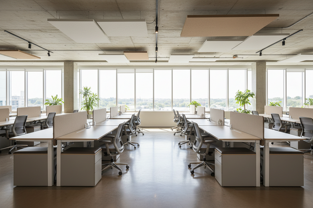 Open-plan commercial office with matching task chairs and desks installed in Ontario.