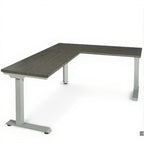 Height Adjustable L-Shape Table - Studio white background [AI office context]