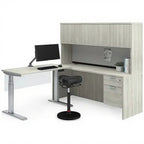 L-Shape Height Adjustable Desk Set - Studio white background [AI office context]