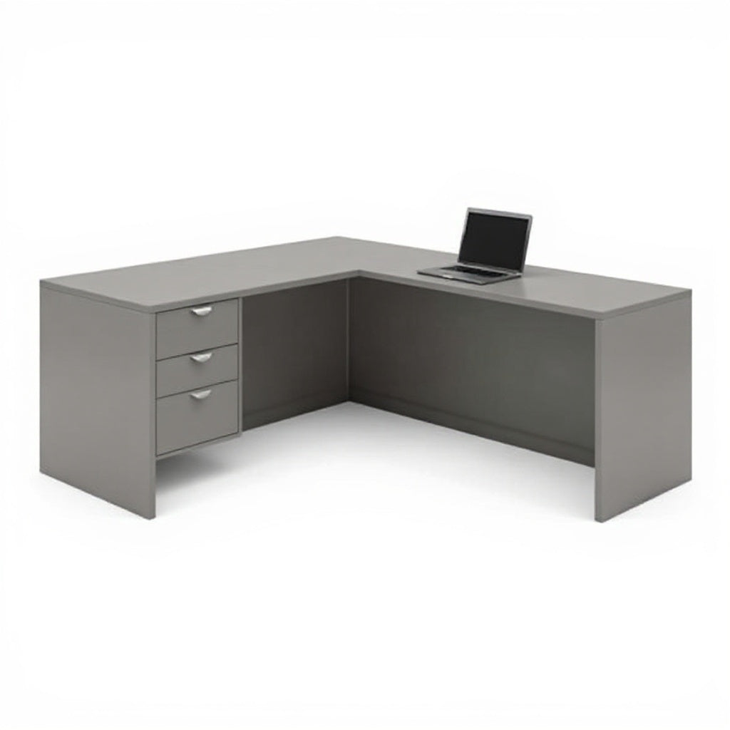 L-Shape Desk (8 Sizes & 9 Colour options) - Studio white background [AI office context]