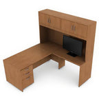 L-shape desk with hutch — 72"X72" - Studio white background [AI office context]