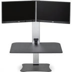 Electric Dual Monitor Height Adjustable Standing Desk Workstation DC450 - Studio white background [AI office context]