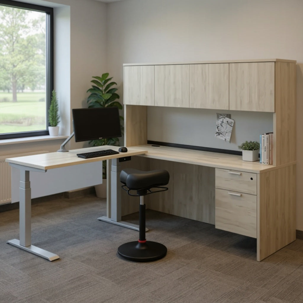 L-Shape Height Adjustable Desk Set - Office context A [AI office context]