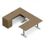 "U" Shaped Desk with 3-Stage Height Adjustable Table - Studio white background [AI office context]