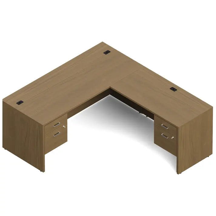 Global Newland L-shaped laminate desk with double pedestals in a 72-inch by 78-inch corner configuration