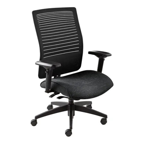 Global Loover medium back office task chair with black Vue mesh back and polished aluminum five-star base