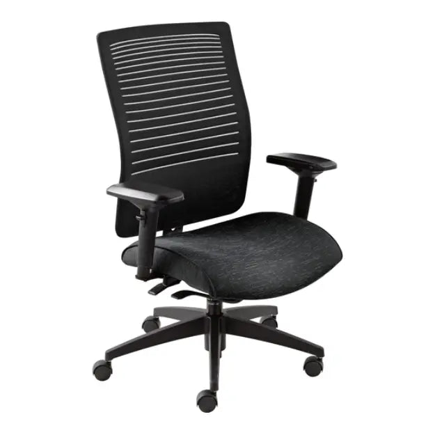 Global Loover medium back office task chair with black Vue mesh back and polished aluminum five-star base
