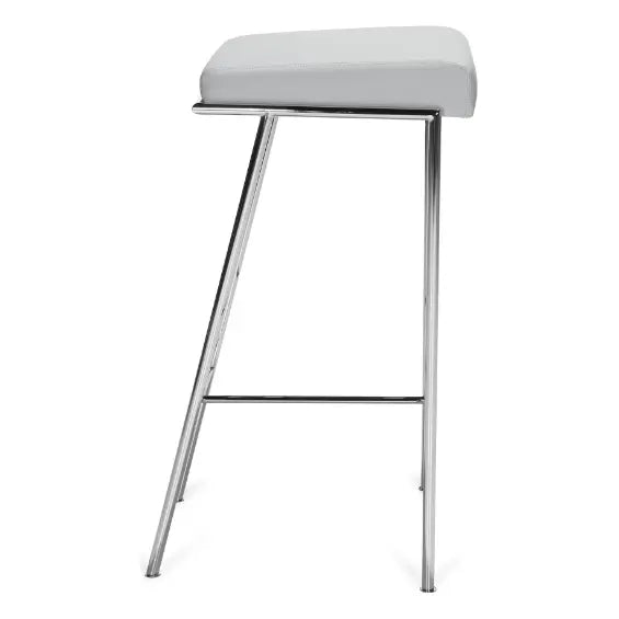 Global ML upholstered bar stool with a slim metal frame, bar height