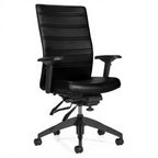 Basics Elora Chair - High Back - Black - Leather, Luxhide MVL1893UPU30BL20 - Studio white background [AI office context]