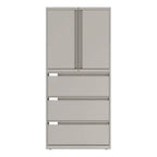 Global Prime combination storage cabinet with a hinged upper door over three lateral file drawers in a painted metal finish