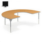 Horseshoe Study Table Height Adjustable C-Shape Horseshoe - Studio white background [AI office context]