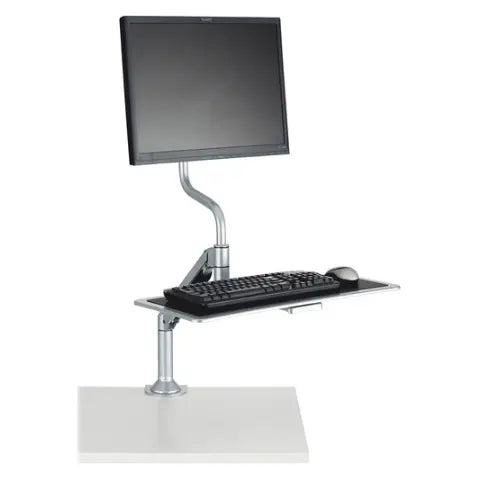 Safco 2130SL sit-stand desktop workstation converter, monitor and keyboard