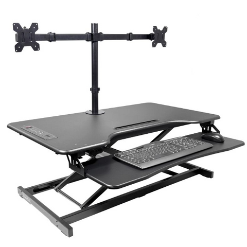 Electric desk riser + dual monitor arm