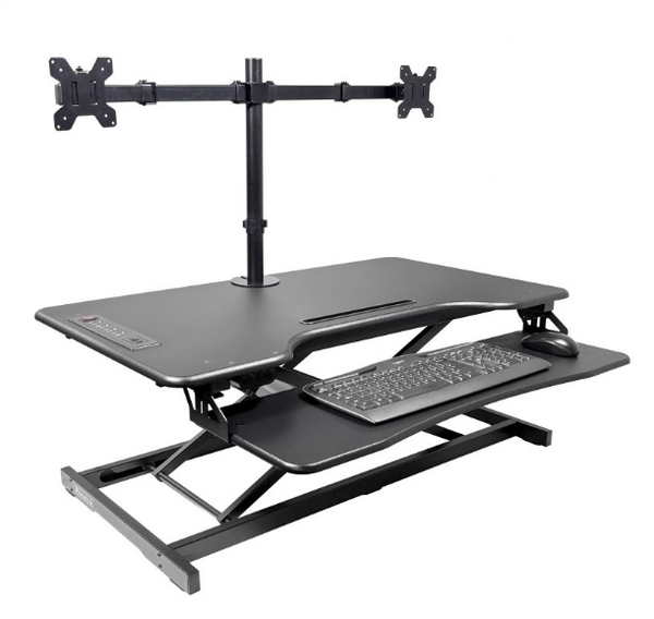 Electric desk riser + dual monitor arm