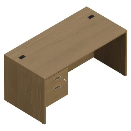 Global Newland single pedestal desk with laminate top and integrated storage pedestal, 60 inches wide by 30 inches deep