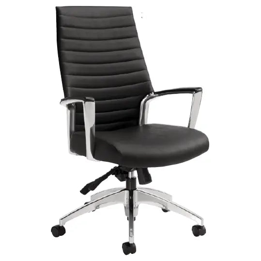 Global Accord high-back knee-tilter office chair in grey with polished aluminum arms — Brant Business Interiors