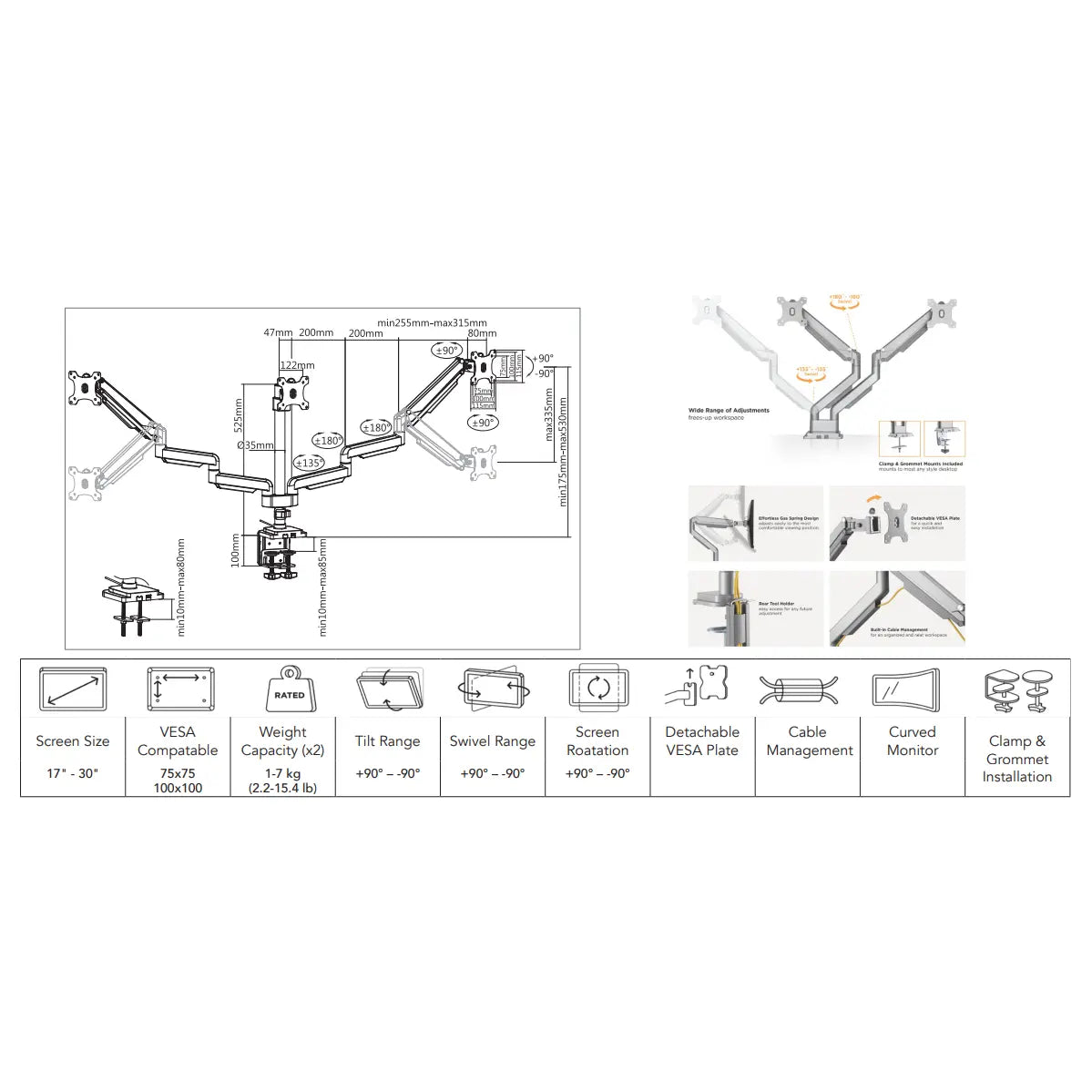 Triple Monitor and Ipad Holder - Brant Business Interiors
