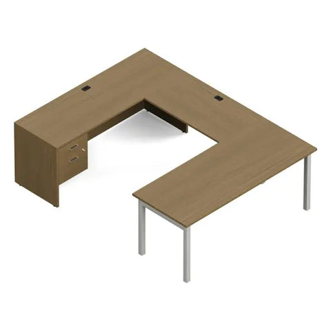 Global Newland NLP228 U-shaped laminate desk with credenza, bridge and locking pedestal