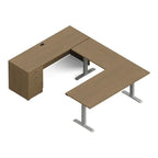 Global Newland NLP412 U-shaped height-adjustable desk with credenza and pedestal in laminate finish