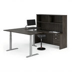 U-Shape Height Adjust Desk - Studio white background [AI office context]
