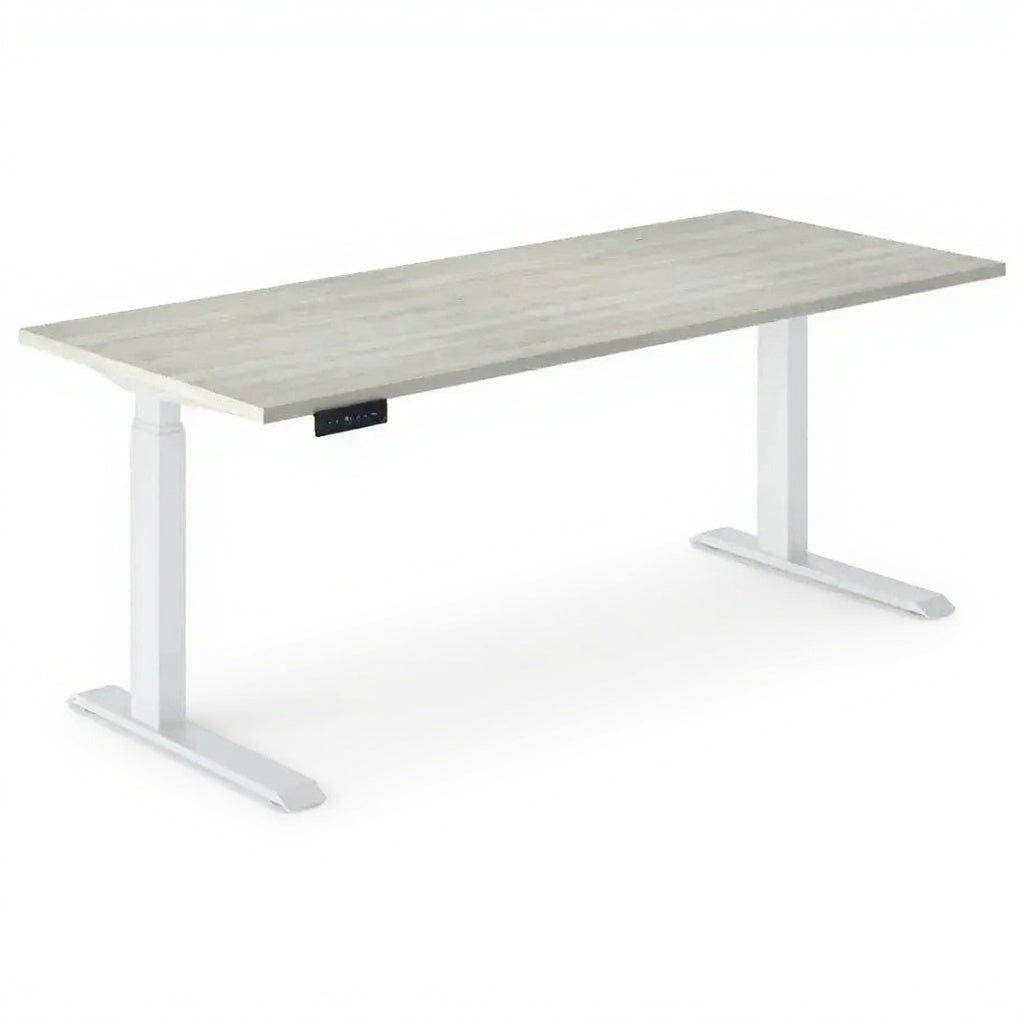 Electric Height Adjustable Sit to Stand Desks - Studio white background [AI office context]