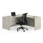 L-shape workstations (9 sizes, 8 colours) — 9 sizes - Studio white background [AI office context]