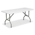HDL 5' Resin Folding Table - Granite Rectangle, Dove White Pebble Top - Powder Coated Base - 60" Table Top Length x 30" Table Top Width - 29" Height - Studio white background [AI office context]