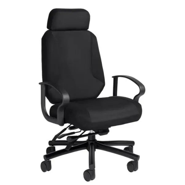 Global Robust high-back multi-tilter office chair with headrest, loop arms, and six-prong black base