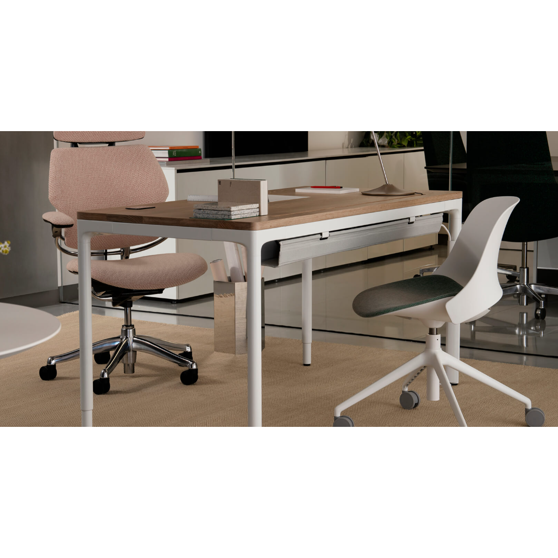 Humanscale sit-stand desk and task lighting supplied by Brant Business Interiors