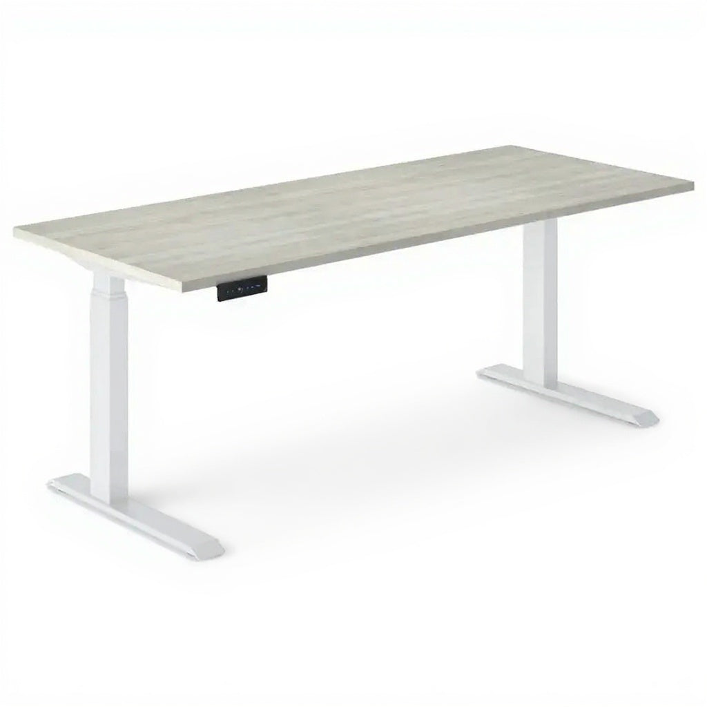 Electric Height Adjustable Sit to Stand Desks - Studio white background [AI office context]
